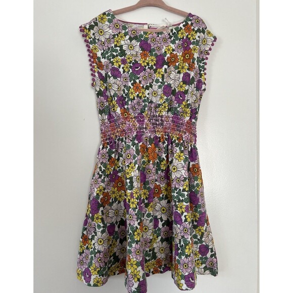 MINI BODEN PURPLE FLORAL SMOCKED KNIT DRESS , 6/7 Yrs. - Picture 1 of 9